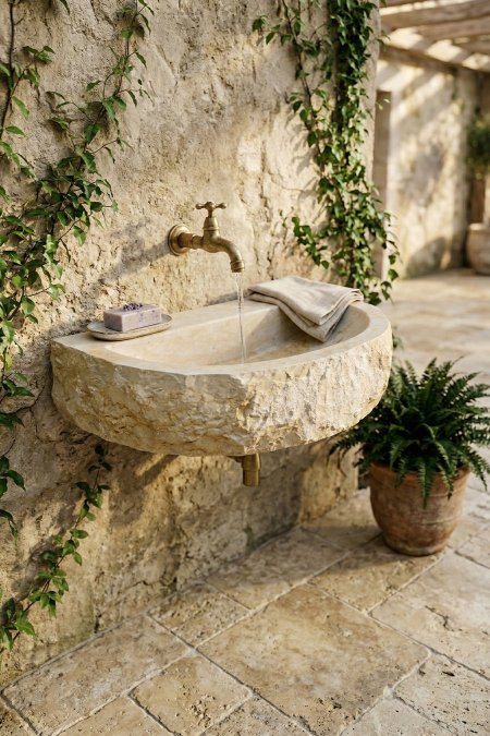 حوض مغسلة حجري جداري طبيعي – 31×63 سم